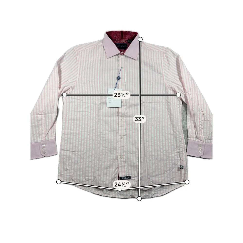 Scott Weiland Button Up Shirt Mens 17.5 Pink Striped Long Sleeve Seersucker NWT